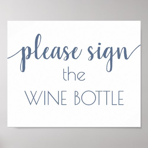 Chic Calligraphy  Dusty Blue Wine Bottle Sign