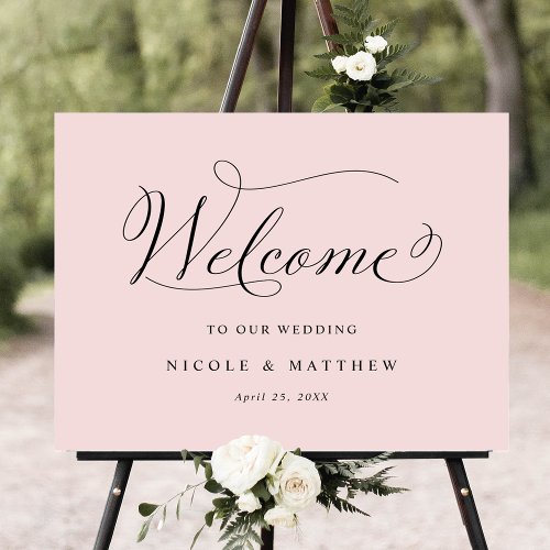 Chic Calligraphy Dusty Rose Wedding Welcome Sign
