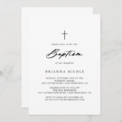 Chic Calligraphy Elegant Baptism  Invitation