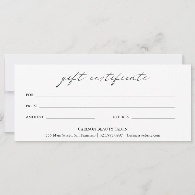 Chic Calligraphy Elegant Business Gift Certificate (Back)