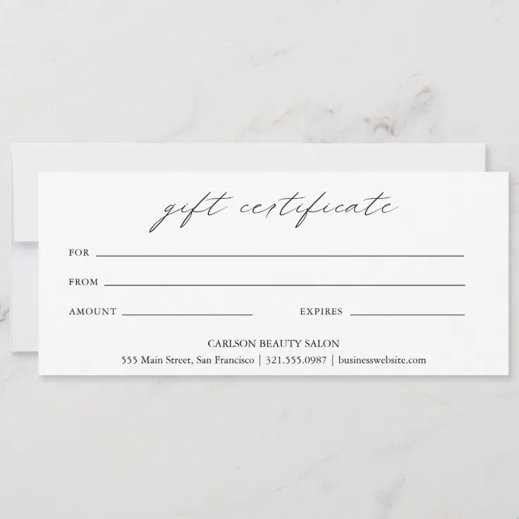 Chic Calligraphy Elegant Business Gift Certificate | Zazzle