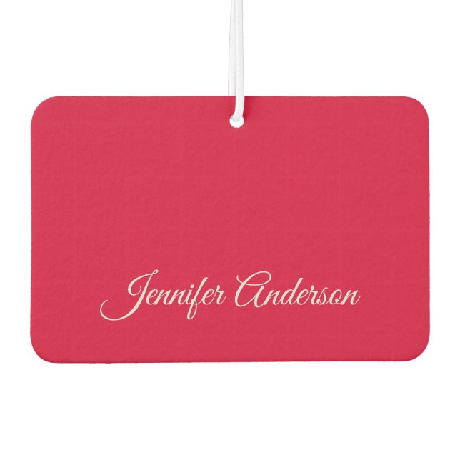 Chic Calligraphy Elegant Cherry Red Personalized Air Freshener (Front)