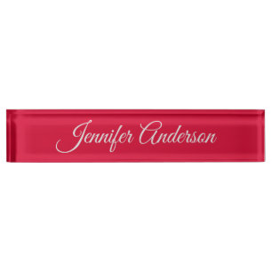 Chic Calligraphy Elegant Cherry Red Personalized Desk Name Plate