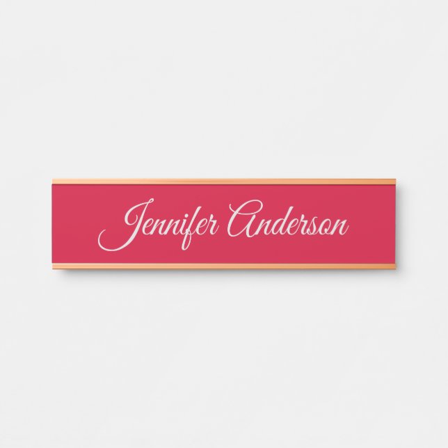 Chic Calligraphy Elegant Cherry Red Personalized Door Sign (Front)