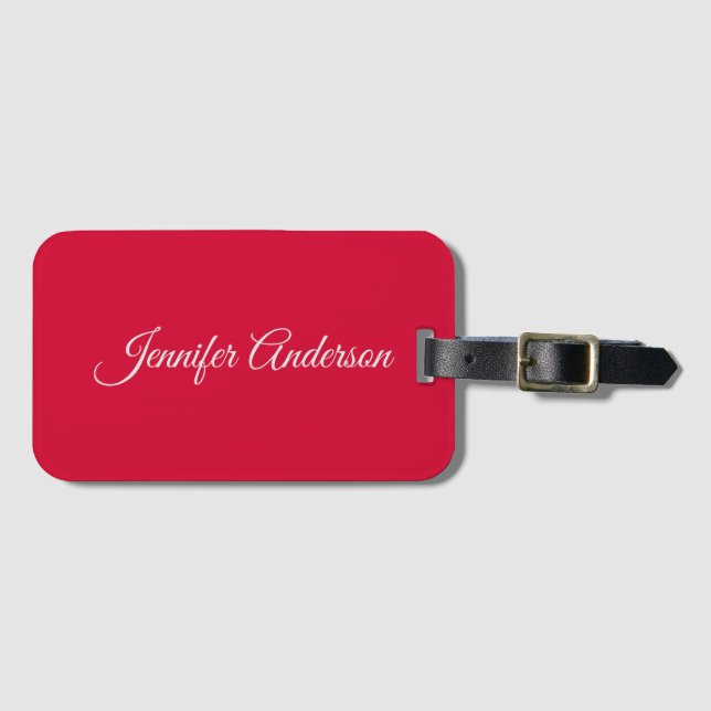 Chic Calligraphy Elegant Cherry Red Personalized Luggage Tag (Front Horizontal)