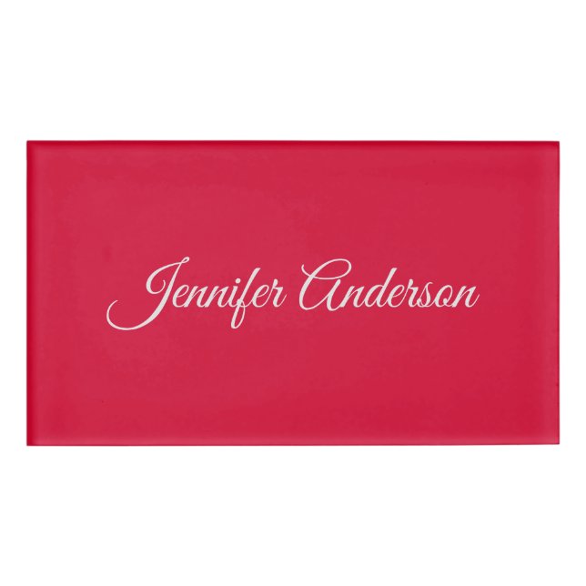 Chic Calligraphy Elegant Cherry Red Personalized Name Tag (Front)