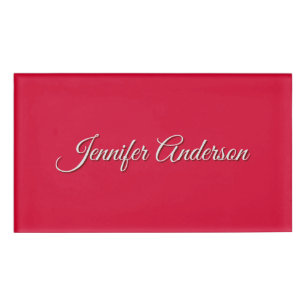 Chic Calligraphy Elegant Cherry Red Personalized Name Tag