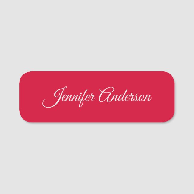 Chic Calligraphy Elegant Cherry Red Personalized Name Tag (Front)