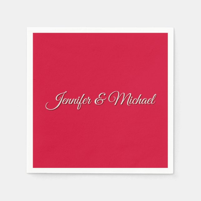 Chic Calligraphy Elegant Cherry Red Personalized Napkins (Front)