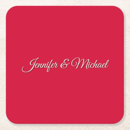 Chic Calligraphy Elegant Cherry Red Personalized Square Paper Coaster