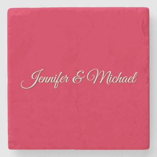 Chic Calligraphy Elegant Cherry Red Personalized Stone Coaster