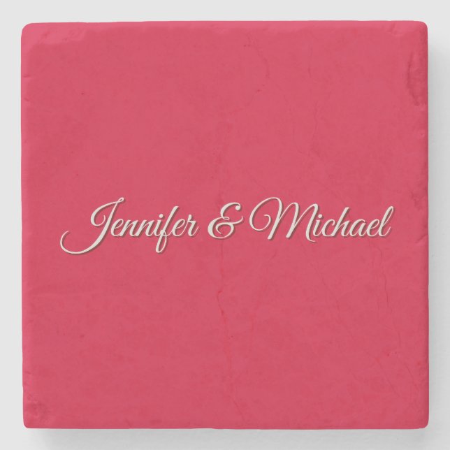 Chic Calligraphy Elegant Cherry Red Personalized Stone Coaster (Front)