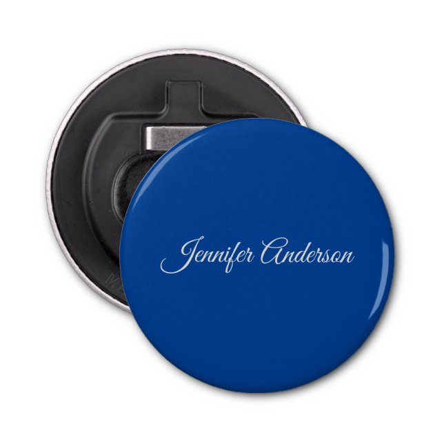 Chic Calligraphy Elegant Deep Blue Personalized Bottle Opener (Front)