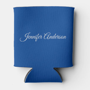 Chic Calligraphy Elegant Deep Blue Personalized Can Cooler