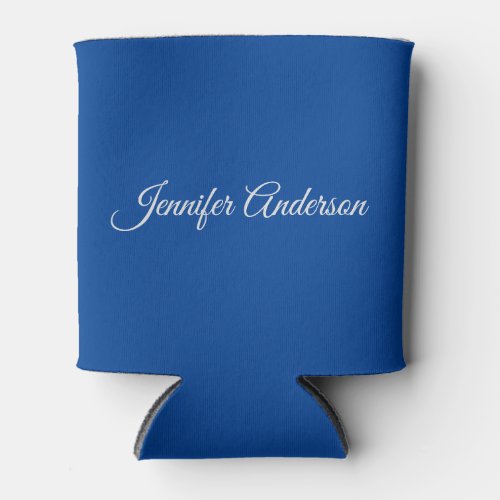 Chic Calligraphy Elegant Deep Blue Personalized Can Cooler