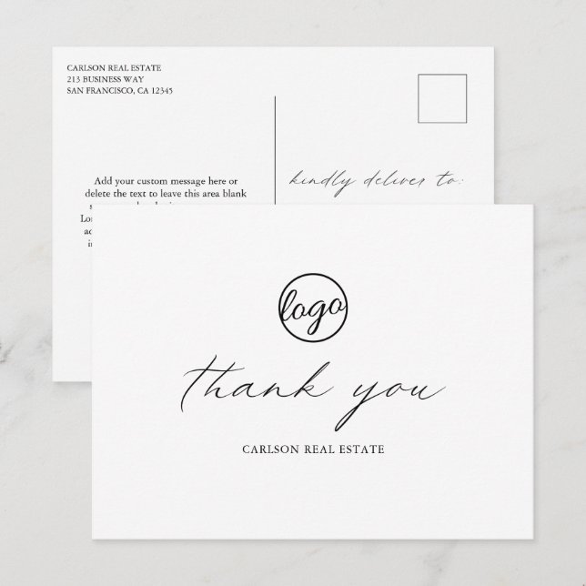 Chic Calligraphy Elegant Logo Business Thank You Postcard (Front/Back)