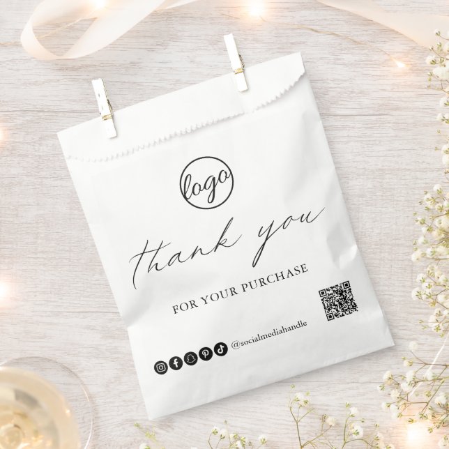 Chic Calligraphy Elegant Logo Thank You Business Favor Bag (Clipped)
