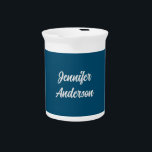 Chic Calligraphy Elegant Ocean Blue Personalized Beverage Pitcher<br><div class="desc">Looking for a beautiful calligraphy with an aesthetic handwriting? This simple,  eye-catching design is for you.</div>
