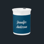 Chic Calligraphy Elegant Ocean Blue Personalized Beverage Pitcher<br><div class="desc">Looking for a beautiful calligraphy with an aesthetic handwriting? This simple,  eye-catching design is for you.</div>