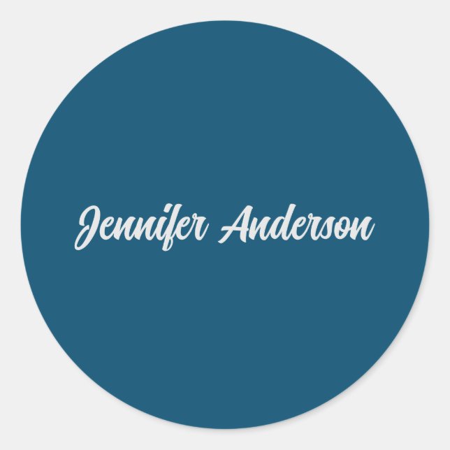 Chic Calligraphy Elegant Ocean Blue Personalized Classic Round Sticker (Front)