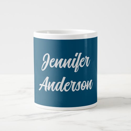 Chic Calligraphy Elegant Ocean Blue Personalized Giant Coffee Mug