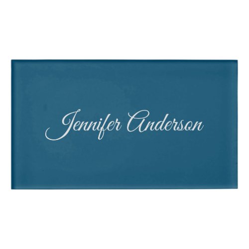 Chic Calligraphy Elegant Ocean Blue Personalized Name Tag