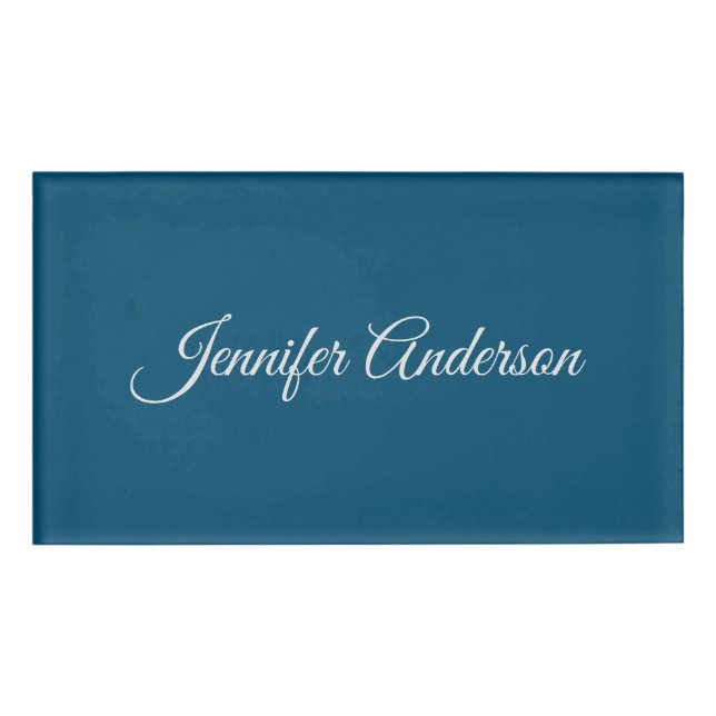 Chic Calligraphy Elegant Ocean Blue Personalized Name Tag (Front)