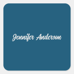 Chic Calligraphy Elegant Ocean Blue Personalized Square Sticker