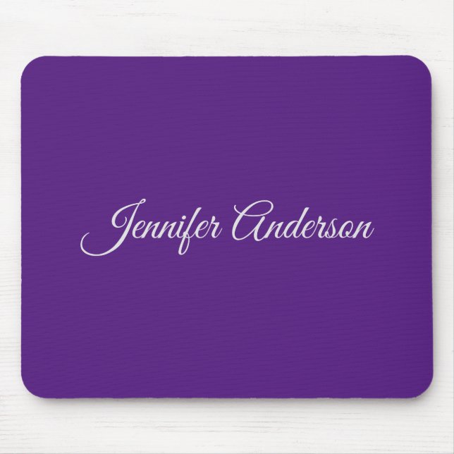 Chic Calligraphy Elegant Royal Purple Personalized Mouse Pad (Front)