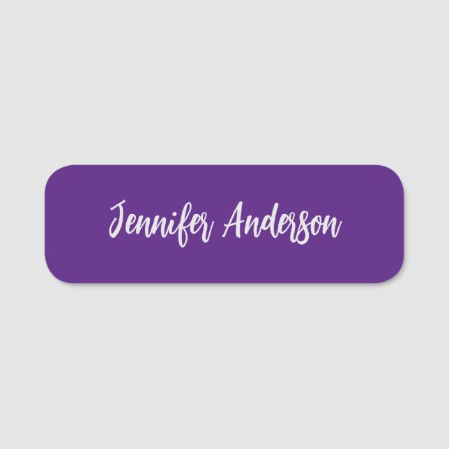 Chic Calligraphy Elegant Royal Purple Personalized Name Tag (Front)