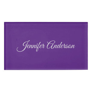 Chic Calligraphy Elegant Royal Purple Personalized Name Tag