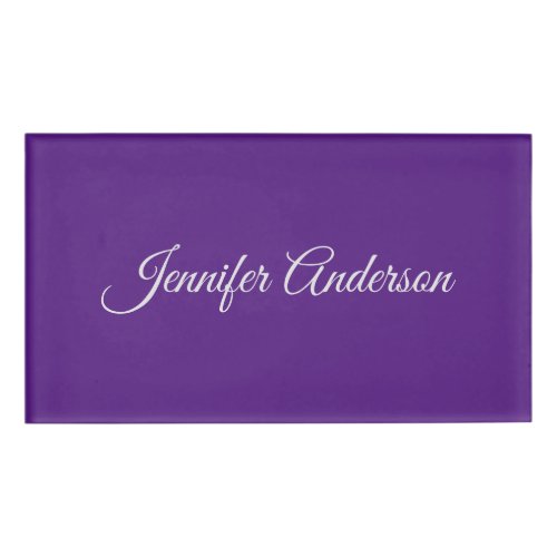 Chic Calligraphy Elegant Royal Purple Personalized Name Tag