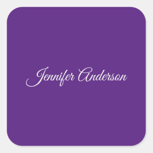 Chic Calligraphy Elegant Royal Purple Personalized Square Sticker