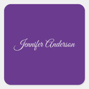 Chic Calligraphy Elegant Royal Purple Personalized Square Sticker
