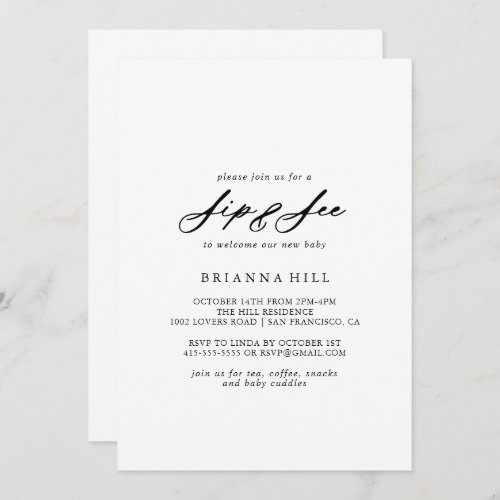 Chic Calligraphy Elegant Sip and See  Invitation