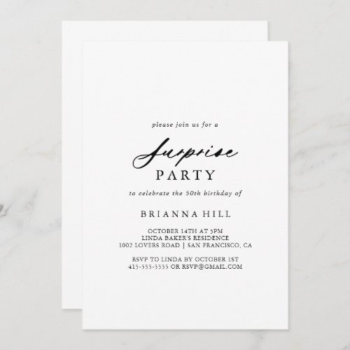 Chic Calligraphy Elegant Surprise Party Invitation