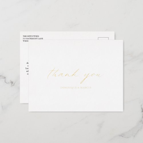 Chic Calligraphy Elegant Wedding Thank You Gold Foil Invitation Postcard