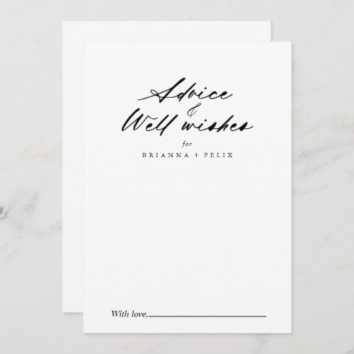 Chic Calligraphy Elegant Wedding Well Wishes  Advice Card