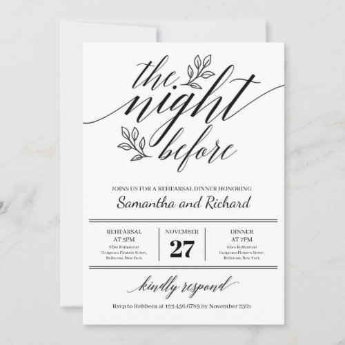 Chic calligraphy floral ornament the night before invitation