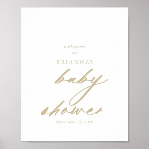 Chic Calligraphy Gold Baby Shower Welcome  Poster