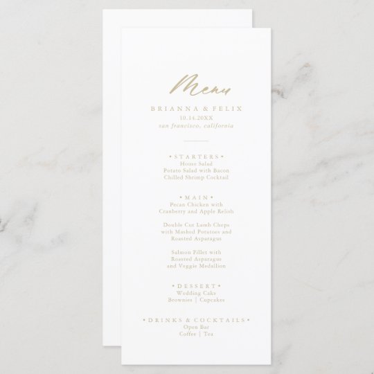 Chic Calligraphy Gold Dinner Menu | Zazzle.com