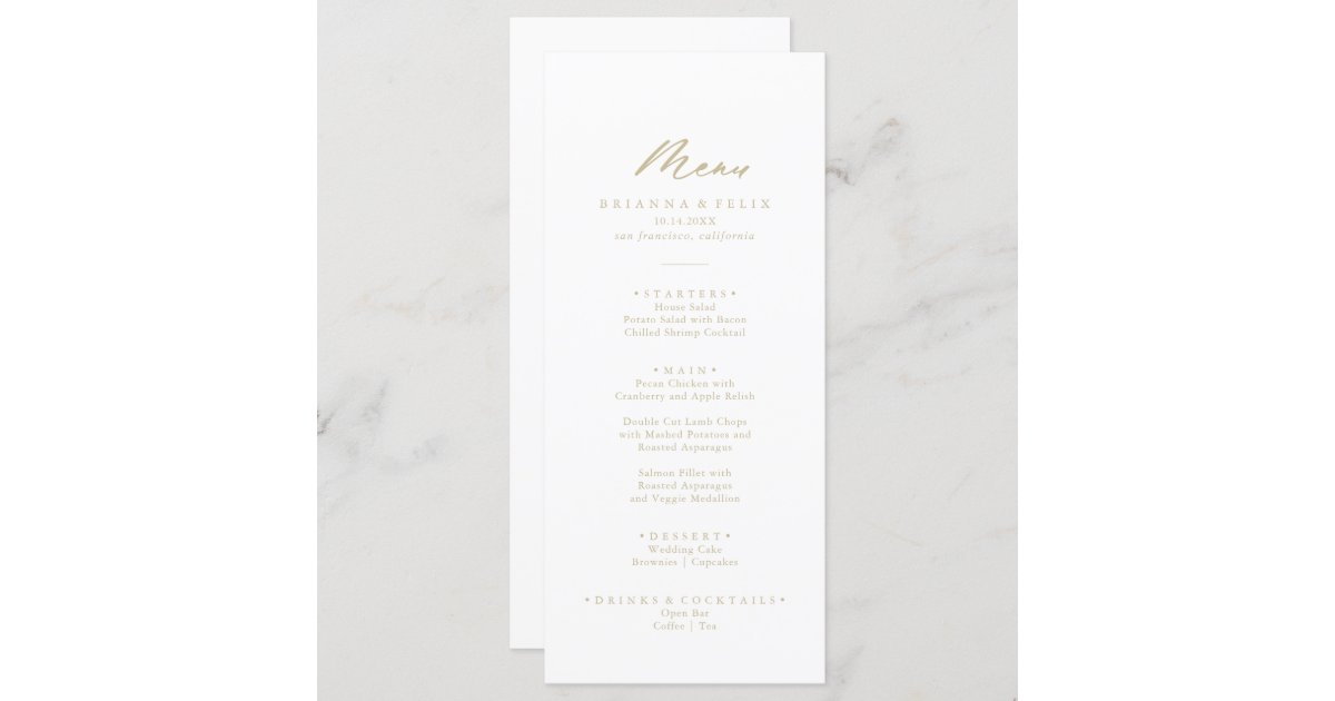 Chic Calligraphy Gold Dinner Menu | Zazzle