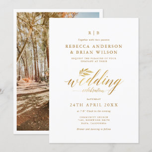 Chic Calligraphy Gold Foil Elegant Photo Wedding Invitation
