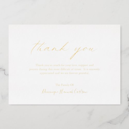 Chic Calligraphy Gold Foil Funeral Thank You Card