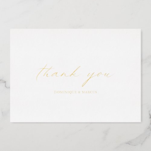 Chic Calligraphy Gold Foil Wedding Thank You Card