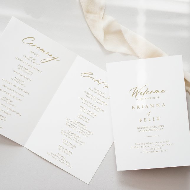 Chic Calligraphy Gold Folded Wedding   Program (Creator Uploaded)