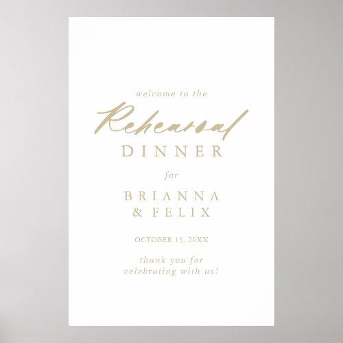 Chic Calligraphy Gold Rehearsal Dinner Welcome  Poster