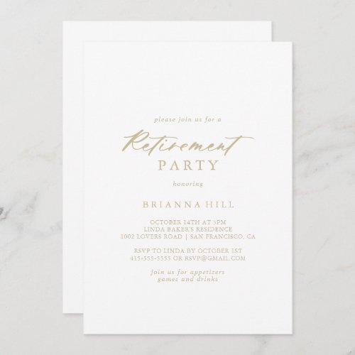 Chic Calligraphy Gold Retirement Party   Invitation