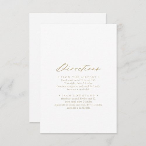 Chic Calligraphy Gold Wedding Directions   Enclosure Card