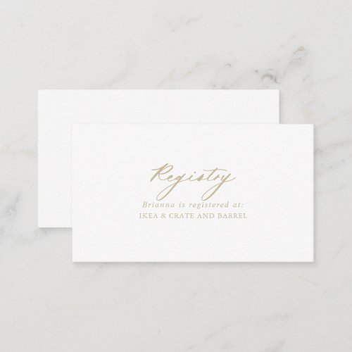 Chic Calligraphy Gold Wedding Gift Registry  Enclosure Card